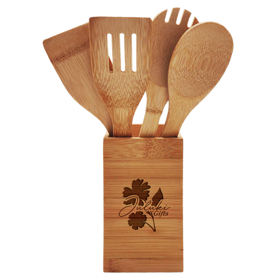 KUB4 - Bamboo-  Box Utensil Holder Set