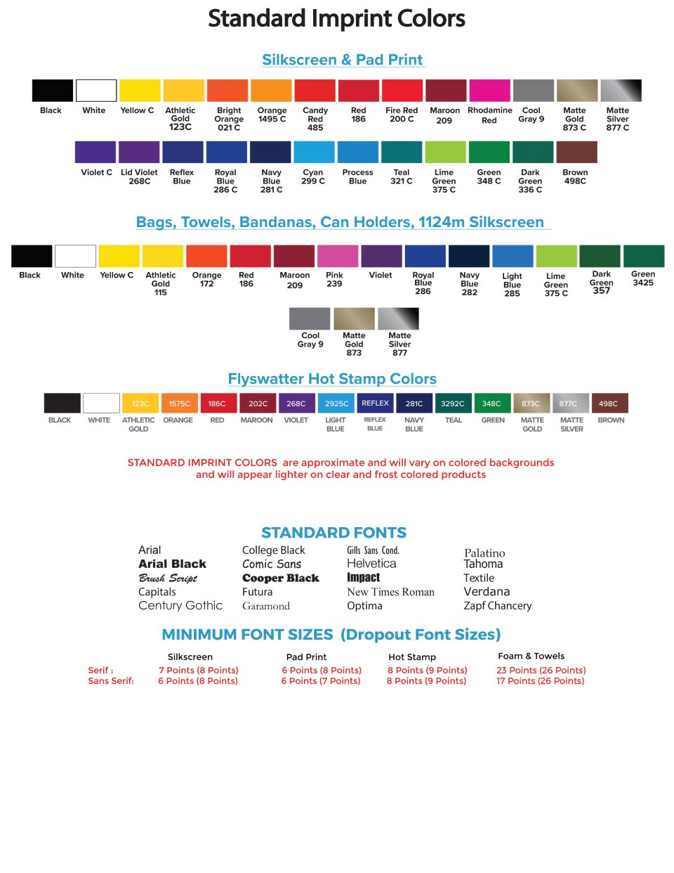 Stock Imprint Colors - Garyline